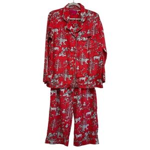 Victoria's Secret Red Pajama Set Jungle White Tiger Leopard Cotton Flannel Large